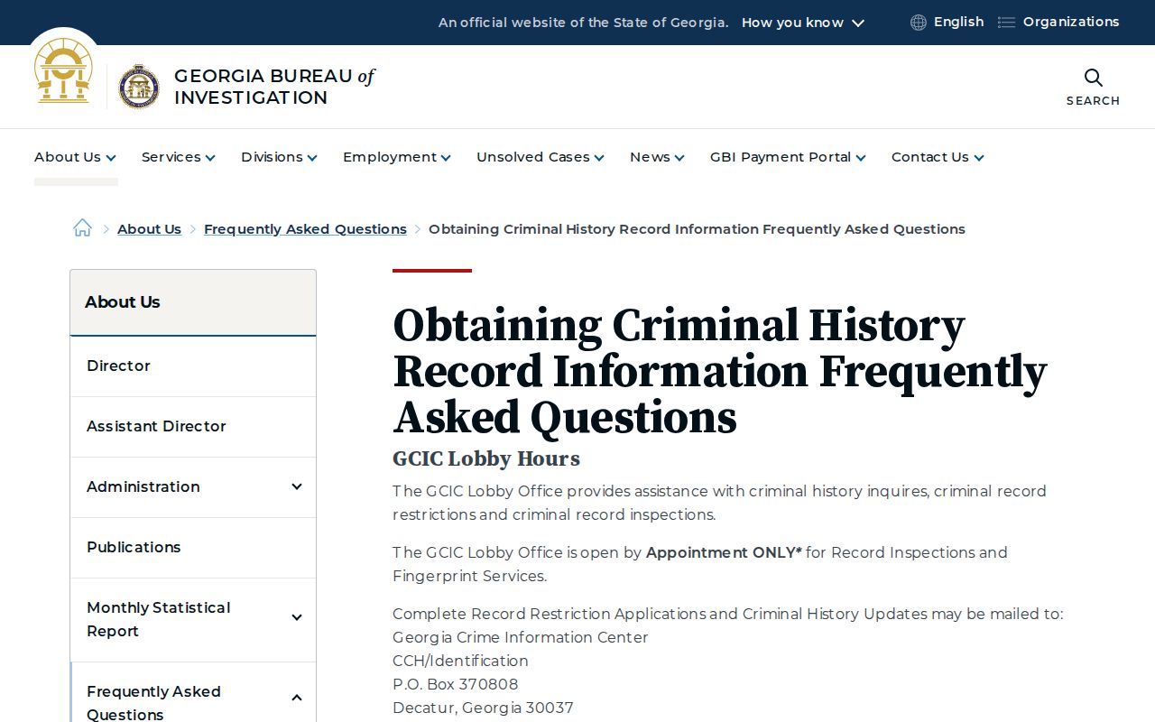 Upson County arrest history personal inspection through GCIC