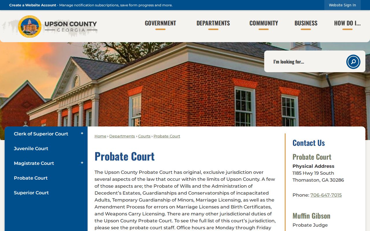 Upson County court case lookup for Probate Court traffic records