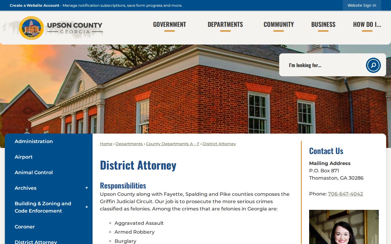 Upson County court case lookup and district attorney records