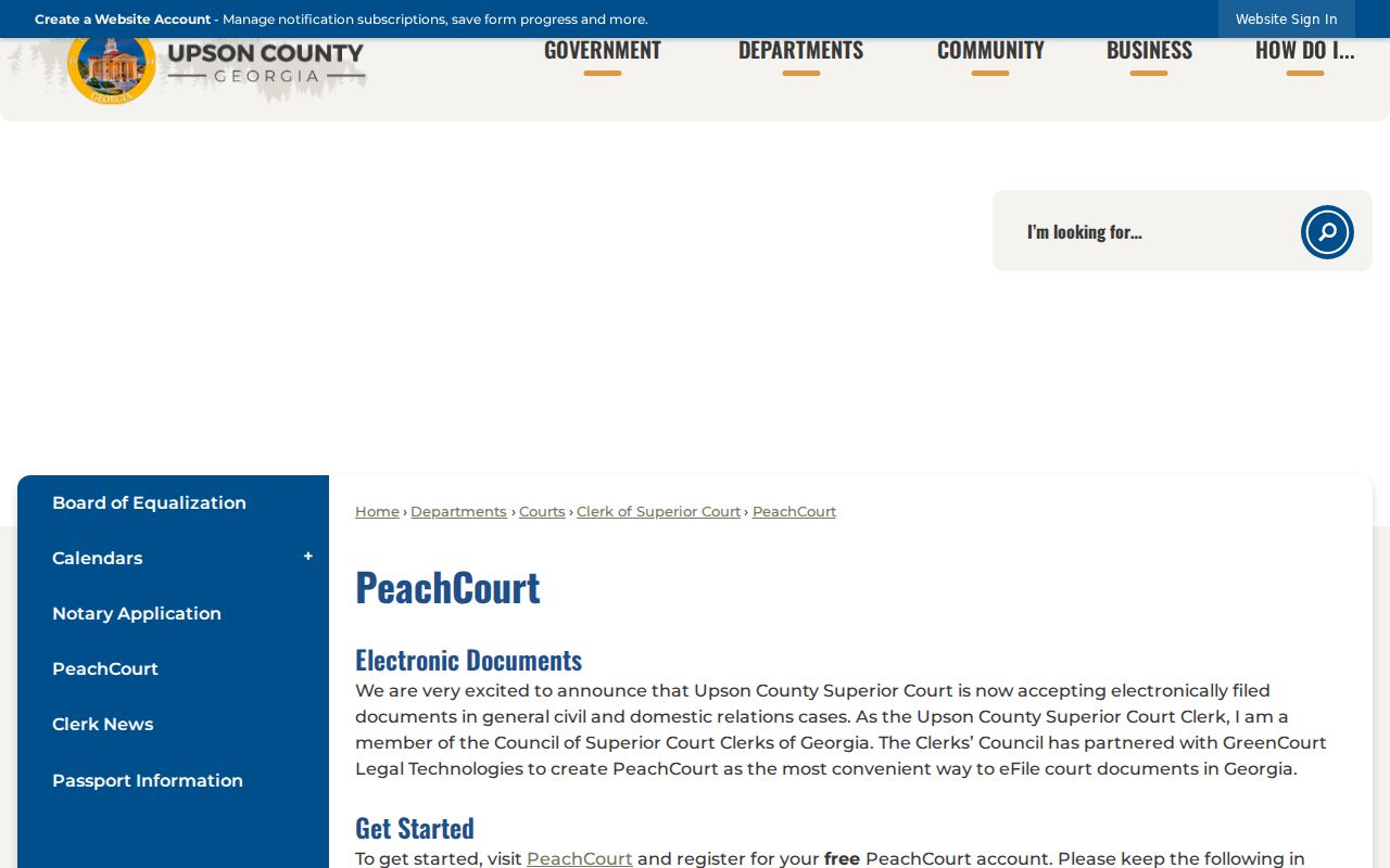 Upson County court case lookup through PeachCourt