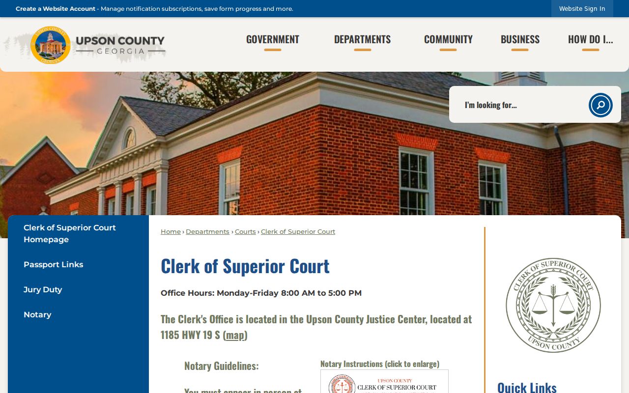 Upson County criminal court clerk and Justice Center information